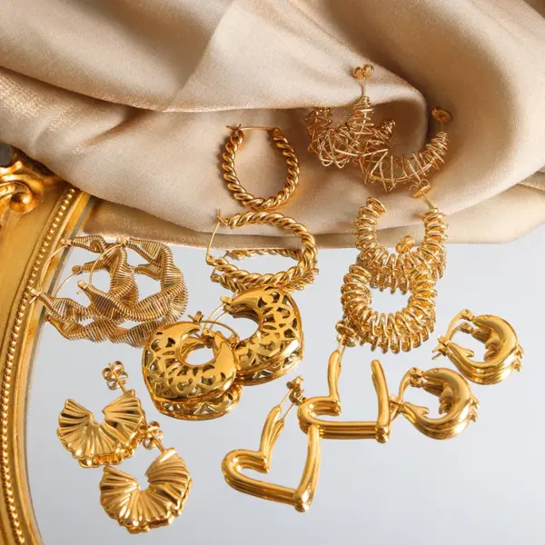 Wholesale 304 Stainless Steel Geometric PVD Coated 18K Gold Plated Real Gold Plated 18K Gold IG Style Streetwear Waterproof Non Tarnish Plating Earrings