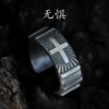 Wholesale Qianye retro cross Thai silver ring men's fashion gear niche unique Boys open personality ring