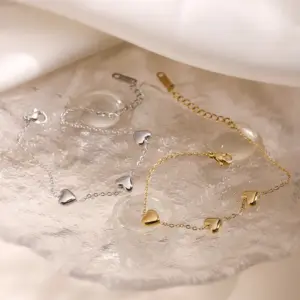 Wholesale Retro Simple Style Heart Shape 304 Stainless Steel Cable Chain Bracelets In Bulk