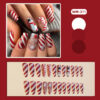 Wholesale WM-311 Red and White Striped False Nails, Long T-Shaped Style, Christmas Snowflake and Snowman Line Decorations, Wearable Nail Tips