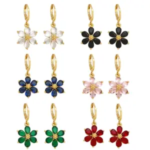 Wholesale 1 Pair Simple Style Flower Daisy Plating Inlay Copper Zircon 18k Gold Plated Drop Earrings