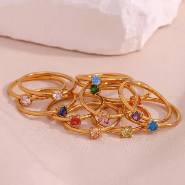Wholesale PVD Coated 18K Gold Plated Round 304 Stainless Steel Elegant Simple Style Waterproof Non Tarnish Rings