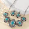 Wholesale Cross-border European and American New Retro Drop Green Necklace Earrings Jewelry suit Western-style Exaggerated Turquoise Jewelry