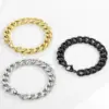 Wholesale 304 Stainless Steel Solid Color PVD Coated Stone-Free 18K Gold Plated Hip-Hop Waterproof Non Tarnish Plating Bracelets