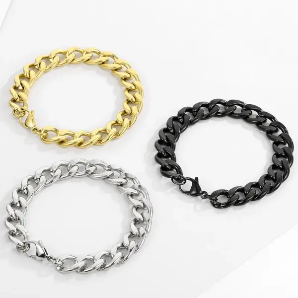 Wholesale 304 Stainless Steel Solid Color PVD Coated Stone-Free 18K Gold Plated Hip-Hop Waterproof Non Tarnish Plating Bracelets