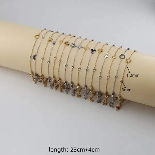 1 Piece Fairy Style Casual Beach Heart Shape Flower Butterfly 304 Stainless Steel lishing Plating Chain Rhinestones Zircon Rack Plated Long-Lasting Plated Vacuum Plating Rack Plated Long-Lasting Plated Vacuum Plating Gold Plated Women's Anklet