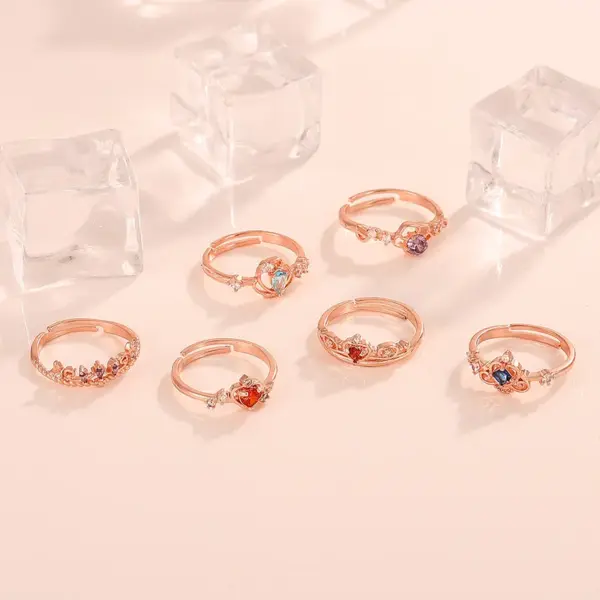Wholesale Fashion Heart Shape Copper Inlay Zircon Rings 1 Piece