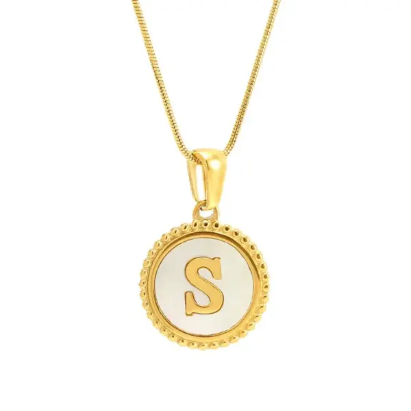 Wholesale Fashion Letter Titanium Steel Inlay Shell Pendant Necklace 1 Piece