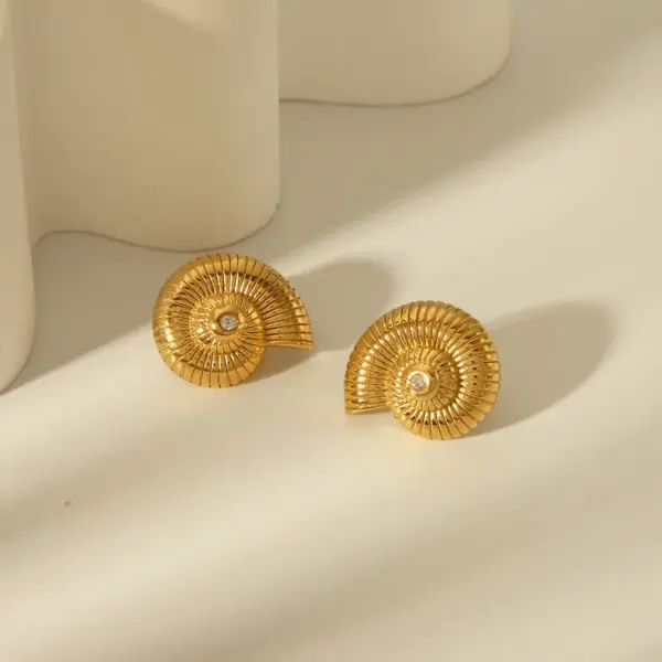 Wholesale 1 Pair Casual Vintage Style Spiral Plating Inlay 304 Stainless Steel Artificial Pearls Zircon 18K Gold Plated Ear Studs