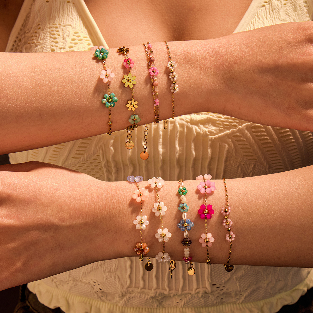 Wholesale Cross-border European and American New Bracelet Niche Colorful Flower Beaded Bracelet Women's Fashion Bracelet Light Luxury Elegant Jewelry