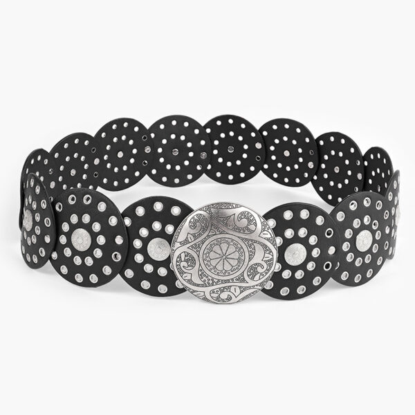 Wholesale Middle Ages Spice Girl Millennium Subculture Disc Hook Faux Leather Vintage Rivet Stitching Alloy Belt Wide Belt