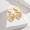 Wholesale 304 Stainless Steel Leaf PVD Coated Stone-Free 18K Real Gold Plated 18K Gold Elegant Waterproof Non Tarnish Hollow Out Gold Silver Earrings