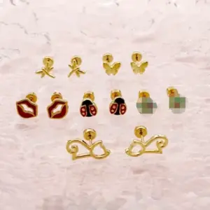 Wholesale PVD Coated Real Gold Plated 14K Gold Lips Flower Butterfly 304 Stainless Steel Simple Style Commute Waterproof Non Tarnish Ear Studs