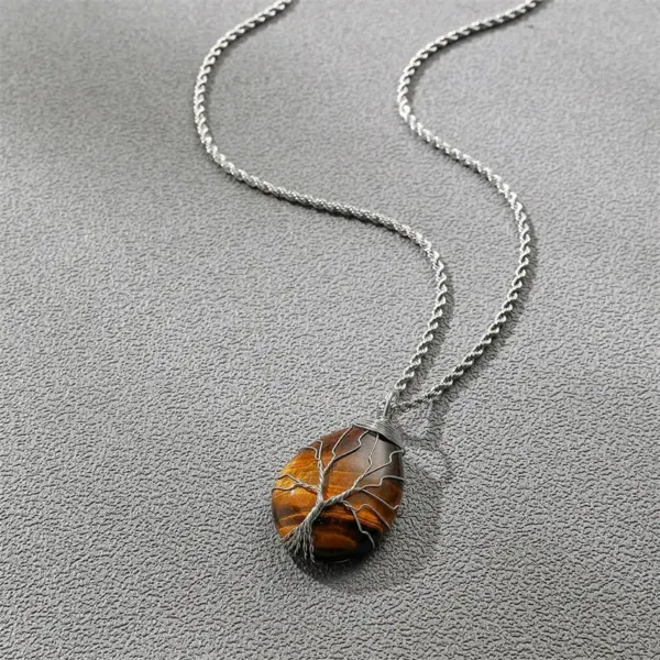 Wholesale Fashion Water Drop Shaped Natural Stone Pendant Winding Stainless Steel Chain Necklace