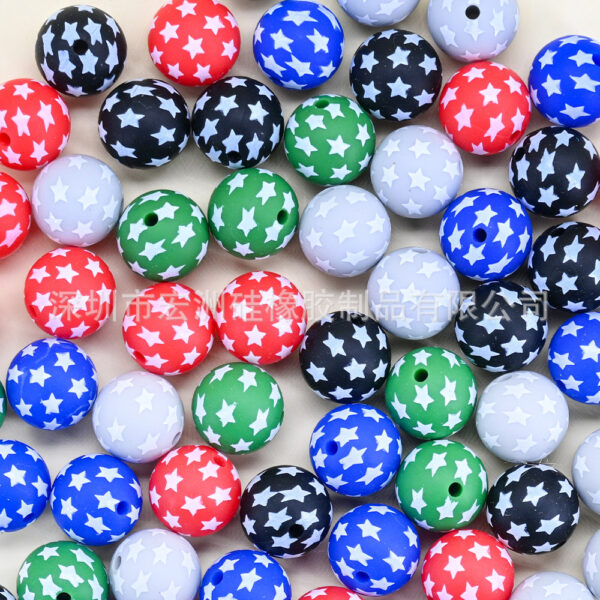 Wholesale [Hongzhou] Five-Pointed Star Watermark Food Grade Silicone Round Beads Baby Teether DIY Jewelry Loose Beads Ready for Sale