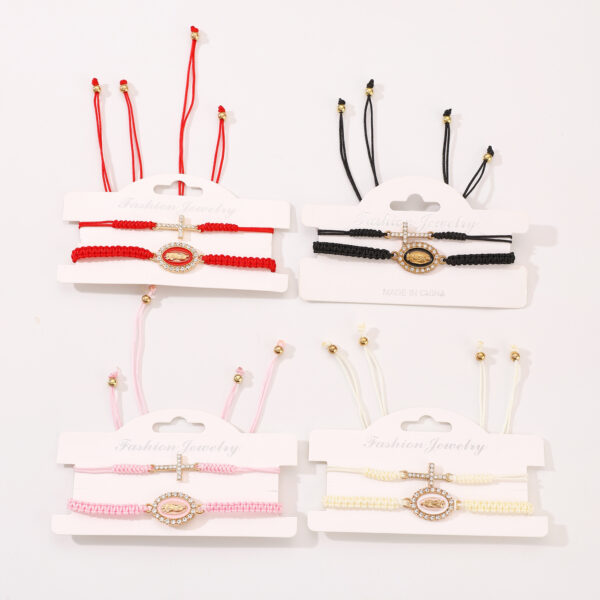 oly-09c90efcfcac3370e08f2e5ac8680e23 Wholesale Amazon European and American Personality Virgin Mary Cross Two-Piece Set Hand-Woven Adjustable Card Hand Rope