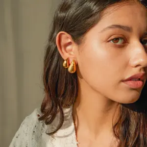 PVD Coated Real Gold Plated Water Droplets 316 Stainless Steel IG Style Waterproof Non Tarnish 316 Stainless Steel Ear Studs