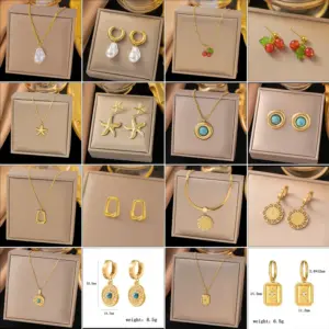 Wholesale PVD Coated Real Gold Plated Geometric Titanium Steel Simple Style Classic Style Waterproof Non Tarnish Earrings Necklace