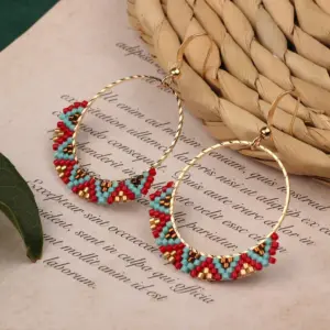 Style 21-Woven Red Earrings [Imported Beads]]