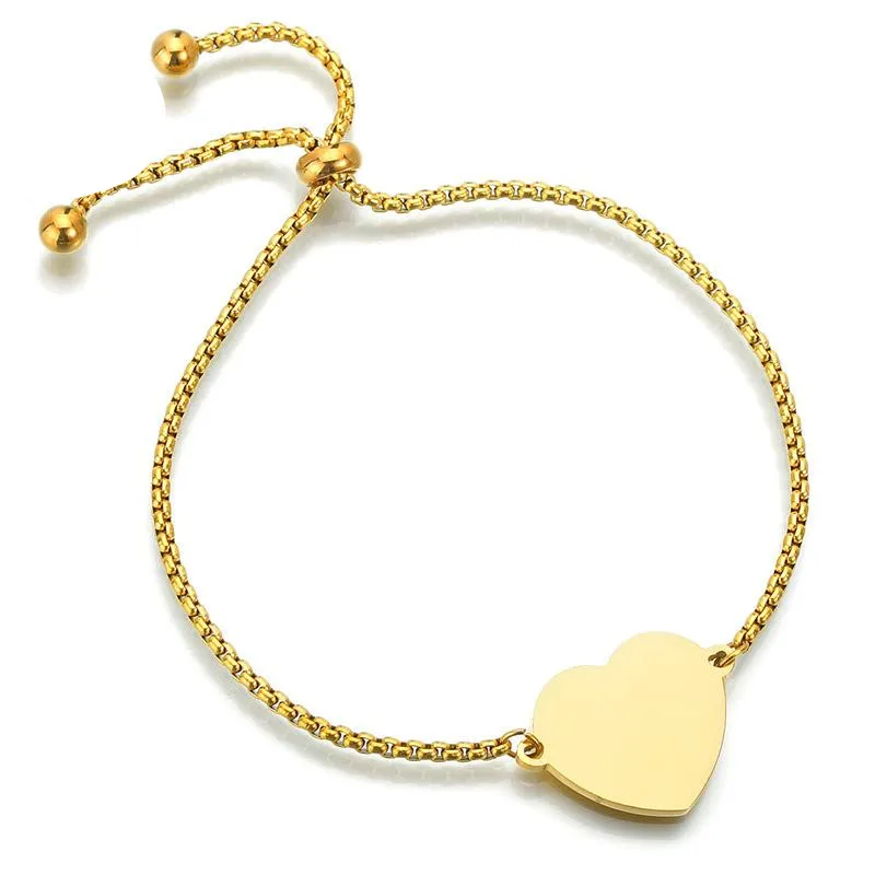 Wholesale PVD Coated Real Gold Plated 18K Gold Heart 304 Stainless Steel Fashion Waterproof Non Tarnish 304 Stainless Steel Bracelets