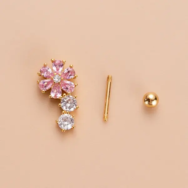 1 Piece 316L Stainless Steel Copper Zircon Ear Cartilage Rings & Studs Heart Shape Flower Waterproof Non Tarnish Surgical Steel Women'S