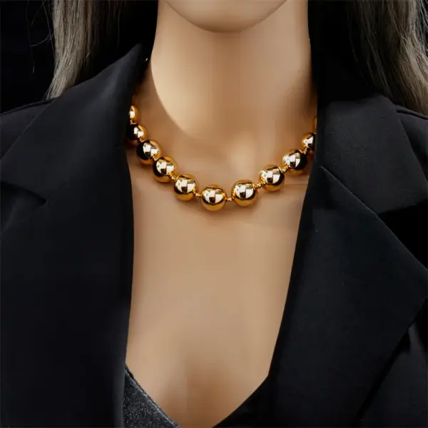 Wholesale Jewelry Punk Geometric 304 Stainless Steel 18K Gold Plated Beaded Gold Plated Stainless Steel Necklaces