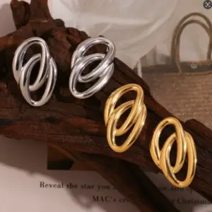Wholesale Copper Oval Electroplating 18K Real Gold Plated Simple Style Gold Silver Drop Earrings
