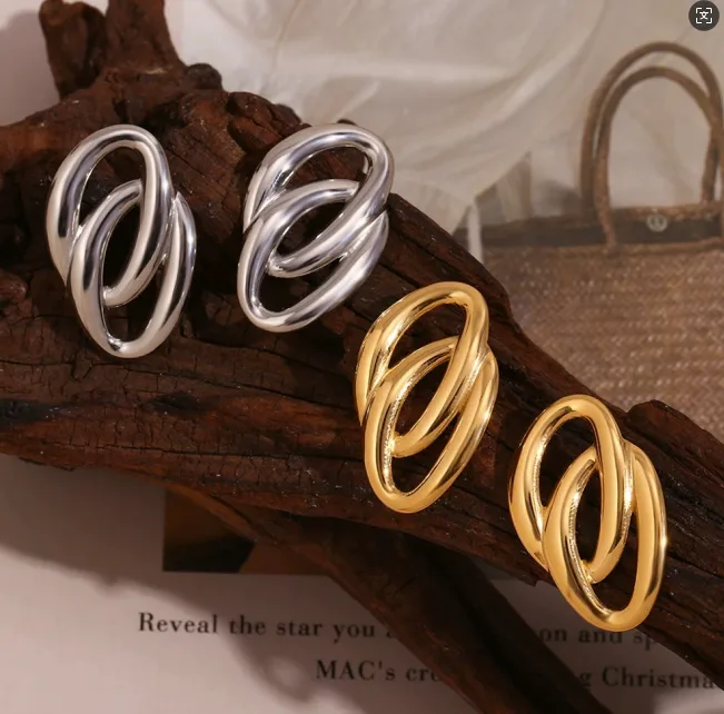 Wholesale Copper Oval Electroplating 18K Real Gold Plated Simple Style Gold Silver Drop Earrings