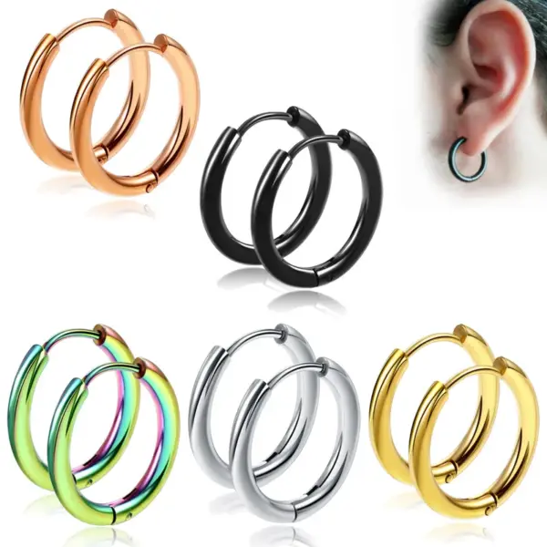 Wholesale 1 Piece Retro Solid Color Plating 304 Stainless Steel Titanium Steel Hoop Earrings