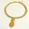 Fashionable Stainless Steel 18K Gold Plated Pineapple Heart Pendant Necklace Luxury Golden Thread Chain For Women Queen Style