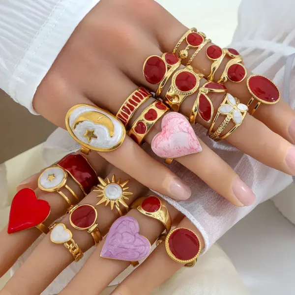 Vintage Red Oil Drop Ring For Women New Style Ins Famous Open Finger Ring Trendy Stainless Steel 304 Adjustable Size