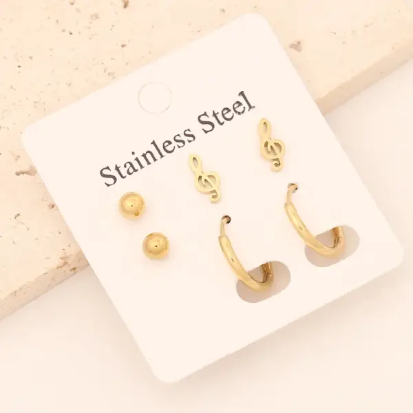 1 Set Commute Star Heart Shape Plating Stainless Steel 18K Gold Plated Earrings Ear Studs