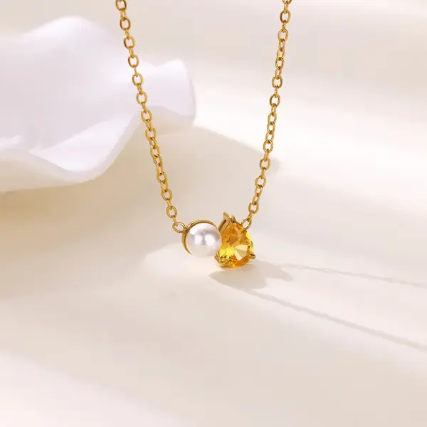 Wholesale 304 Stainless Steel Round Water Droplets Heart Shape PVD Coated Artificial Pearls Zircon 18K Real Gold Plated Elegant Romantic Simple Style Plating Regular Lobster Trigger Clasp Closure Pendant Necklace