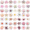 Wholesale 50 Sheets of Transparent Ins Pink Flower Stickers Waterproof Transparent Pet Handbook Material Decoration Guitar Cross-Border