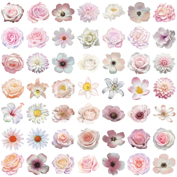 Wholesale 50 Sheets of Transparent Ins Pink Flower Stickers Waterproof Transparent Pet Handbook Material Decoration Guitar Cross-Border