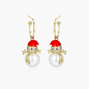 Silver Needle: C- shaped Ear Ring + Christmas Snowman + White Pearl Earrings