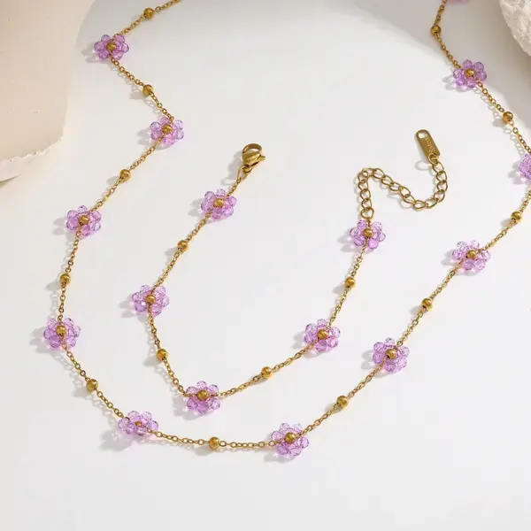 Wholesale Jewelry Casual Elegant Cute Flower 304 Stainless Steel 18K Gold Plated Plating Cuban Link Chain Curb Chain Bracelets Necklace