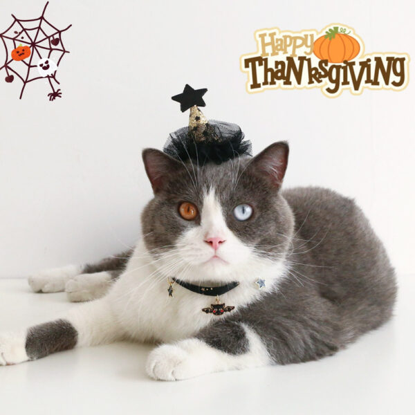 Wholesale Pet Cat Dog Rabbit Halloween Sequins Lace Solid Hat Bat Bow Collar Headwear