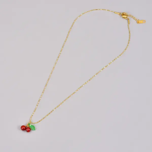 304 Stainless Steel Cherry PVD Coated Artificial Crystal 18K Real Gold Plated Simple Style Waterproof Non Tarnish Gold Plated Pendant Necklace