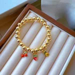 Cherry Strawberry Pineapple Ball Bracelet (Gold) / 1 Strand/Package