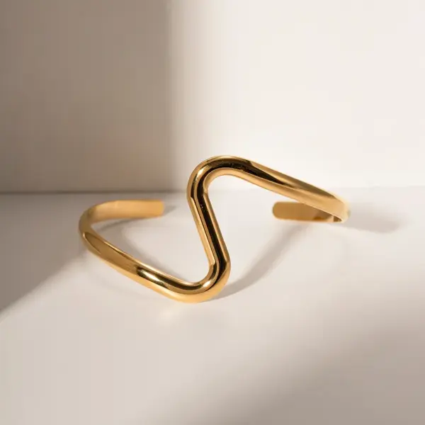 304 Stainless Steel Irregular PVD Coated 18K Gold Plated Basic Vintage Style Asymmetrical Plating Gold Bangle