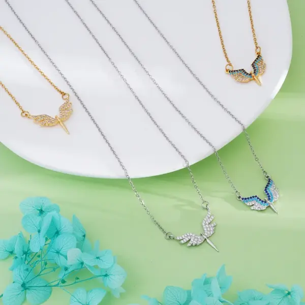 Wholesale 304 Stainless Steel Copper Wings Pendant Necklace
