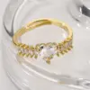 Ins Style Basic Oval Heart Shape Copper 18k Gold Plated Zircon Rings In Bulk