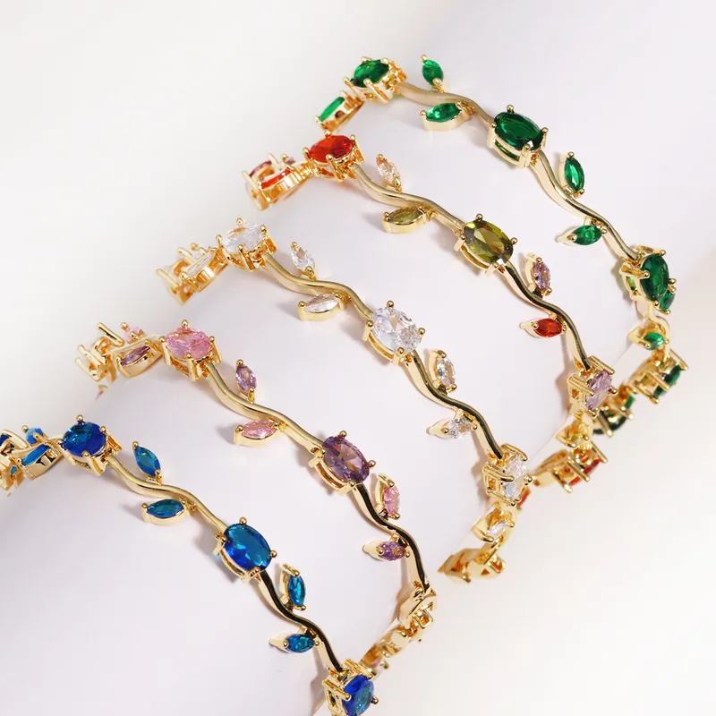 Wholesale Luxury Micro-Set Zirconia Bracelet Elegant Diamond-Encrusted Branch Design Fashionable Minimalist Style For Women Copper Chain