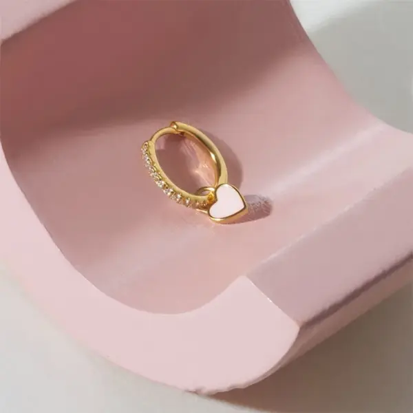 1 Pair Fashion Heart Shape Enamel Inlay Copper Zircon Drop Earrings