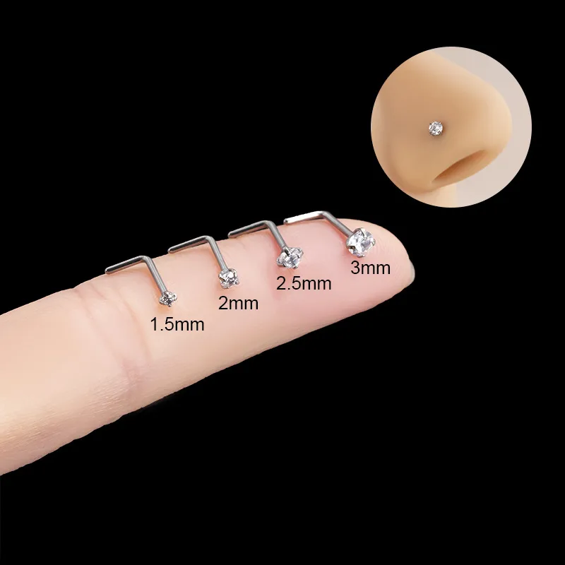 Wholesale 1 Piece Nose Rings & Studs Casual Geometric Pure Titanium Inlay Zircon Nose Pin