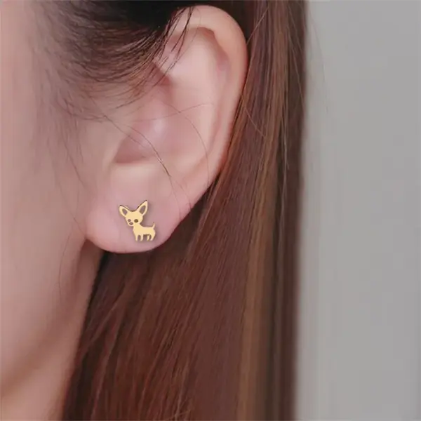PVD Coated 18K Gold Real Gold Plated Dog 304 Stainless Steel Simple Style Waterproof Non Tarnish Ear Studs