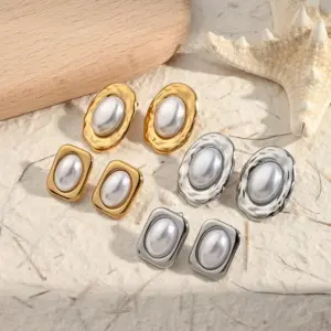 Wholesale PVD Coated Real Gold Plated 18K Gold Oval Rectangle 304 Stainless Steel IG Style Casual Modern Style Waterproof Non Tarnish Ear Studs
