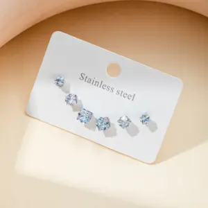 Square Zircon Set (Silver Ear Studs)