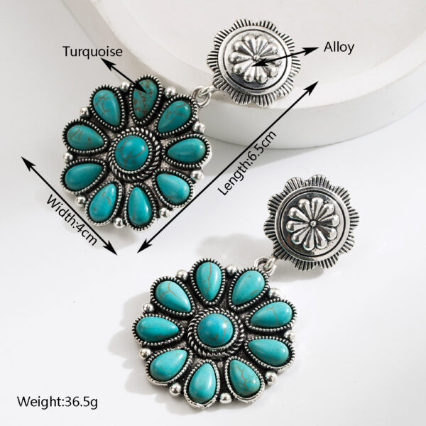 Wholesale European and American Exaggerated Earrings Women's Retro Oval Turquoise Hollow Geometric Leopard Leather Earrings Foreign Trade Jewelry